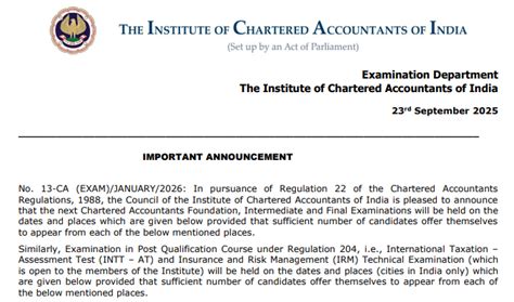 ICAI CA January 2026 Registration to Begin On November 3, Check ...