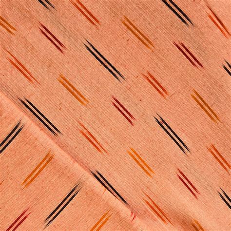 Pure Cotton Ikkat Light Peach Red Orange Double Lines Weaves Woven Fab ...
