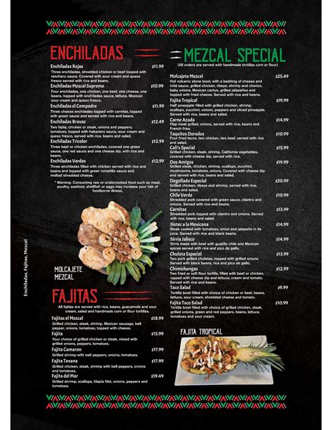 Menu - El Mezcal Restaurant
