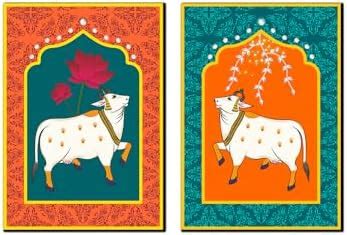 wallkriti Indian Folk Art Wall Decor, Sacred Cow Motif, Set of 2 Prints ...