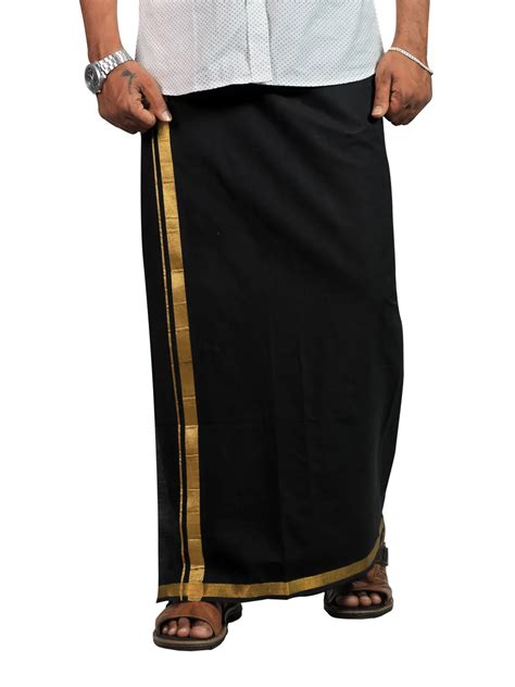 SS Jari Cotton Flexi Size Readymade pocket Jari BLACK Dhoti