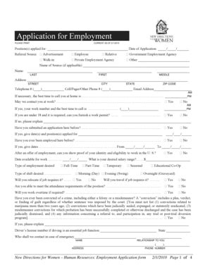 Fillable Online newdirectionsforwomen Application for Employment - New ...