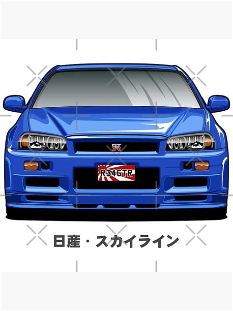 "Cartoon Skyline R34 GTR Front View" Poster for Sale by idrdesign ...