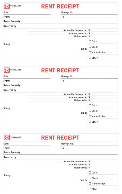 free printable rent receipts forms