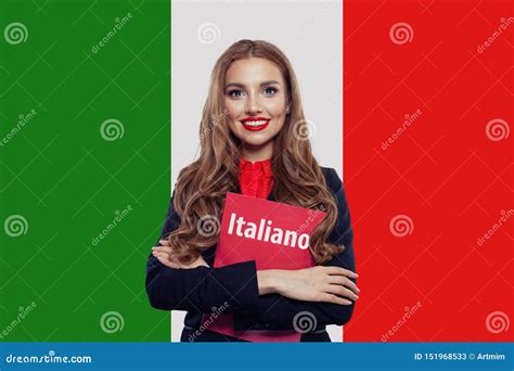 Speak Italian Language Concept. Happy Woman on the Italy Flag ...