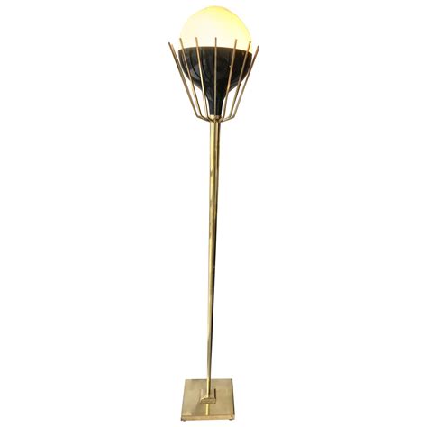 Mid Century Brass Floor Lamp with Globe Lights at 1stDibs