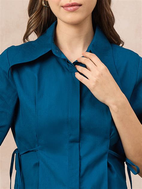 Pure Cotton Cinched Waist Collared Shirt