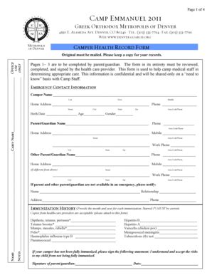 Fillable Online events denver goarch 2011 Youth Medical Form - events ...