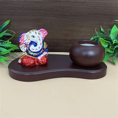 Metal Handicrafts Ganesha Statue With Candle & Pawti Stand Showpiece ...