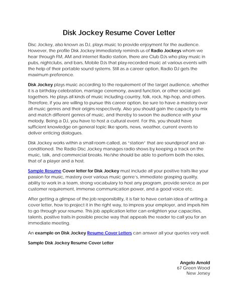 Disk Jockey Resume Cover Letter | PDF