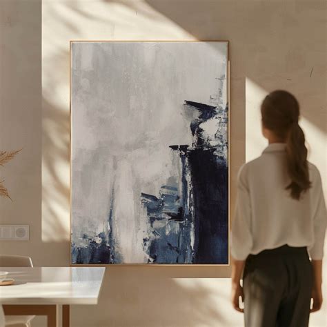 DOPAPRINT Navy Blue Abstract Art Print, Wall Art Framed, Giclee, Large ...