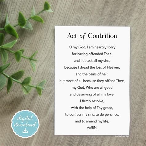 Act of Contrition Printable Prayer Card, Instant Download, Prayer for ...