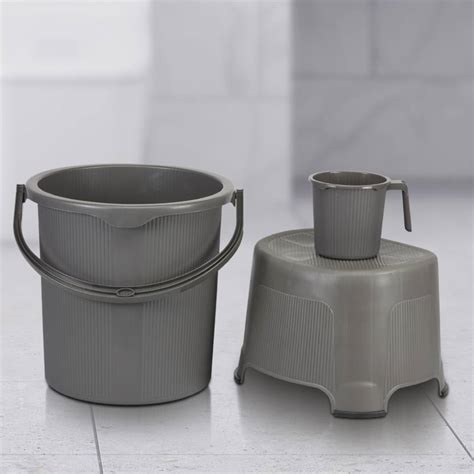 POLYSET Magnite Bathroom Set, Grey (25 Litres Bucket + 1.5 Litres Mug ...