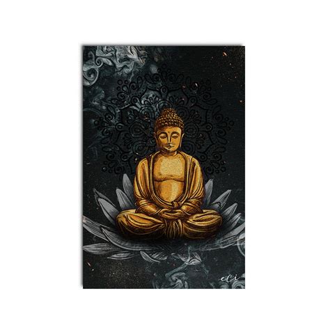 Meditating Gautam Buddha on Lotus Original Design Canvas Printed Wall ...