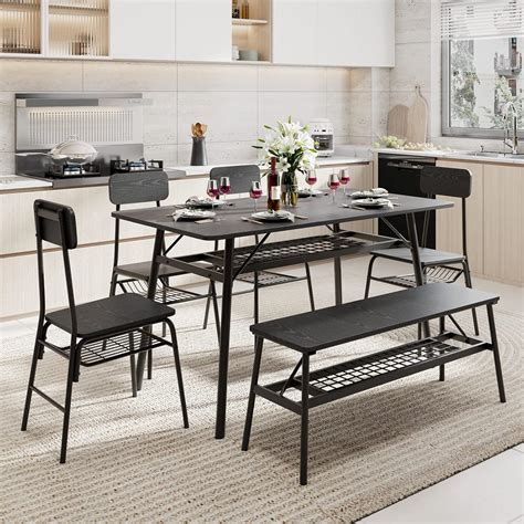 Buy Gizoon Rectangular Dining Table Set for 6 wChairs, Bench, 6 Piece ...