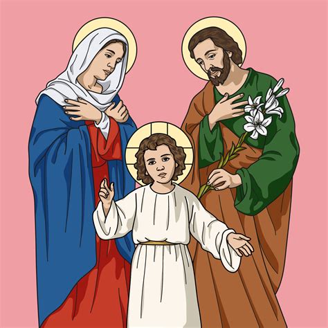 Holy Family of Nazareth, Jesus, Mary and Joseph Colored Vector ...