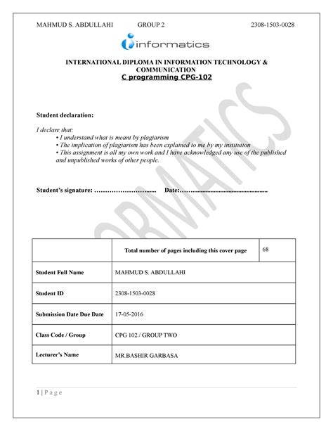 C Programming Full Project Documentation - INTERNATIONAL DIPLOMA IN ...