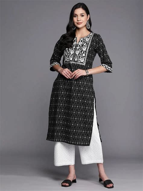 Buy Black Printed Cotton Straight Kurta Online at Rs.699 | Libas