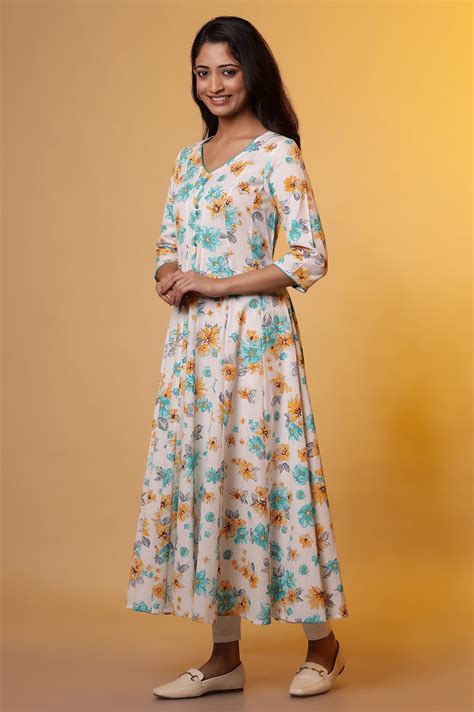 Buy White Flared Floral Printed Kurta Online for Woman | Shop for Aurelia