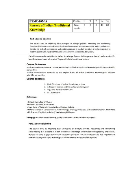 EITK ME5 ECE7 Syllabus: Essence of Indian Traditional Knowledge - Studocu