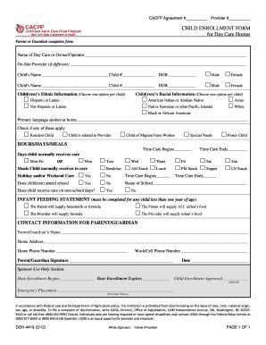 Child Enrollment Form For Day Care Homes DOH-4419 - Health Ny - Fill ...