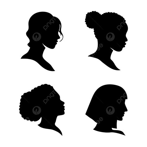Set Of Woman Head Face Silhouette On Transparent Background, Woman Silhouette, Profile ...