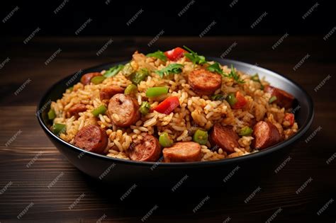 Premium Photo | Jambalaya Creole and Cajun Rice Dish with Meat and ...
