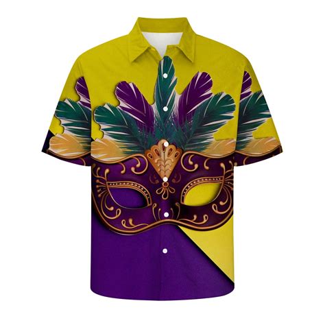 Charella Polo Shirts for Men Mardi Gras Print Lapel T-shirts 2024 ...