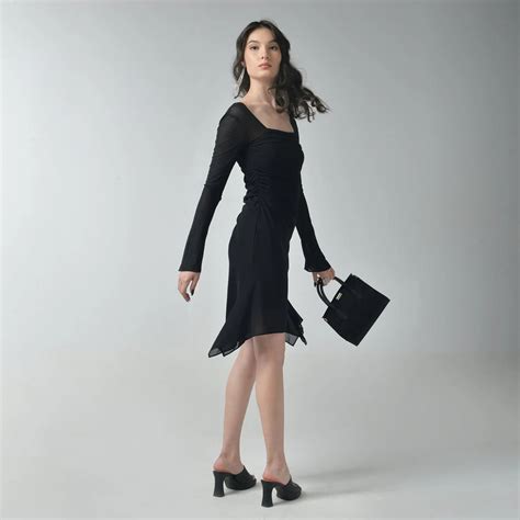 Black Square Neck Mesh Dress – I Z F