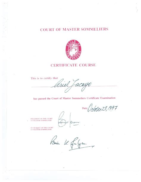 Ariel Lacayo’s Court of Master Sommeliers Certificate – Ariel Lacayo