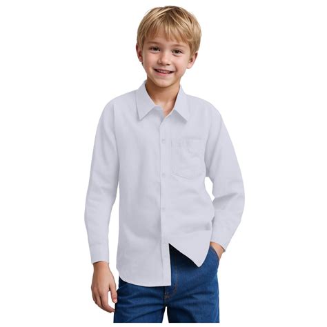 Caqnni Boys Dress Shirt Boys White Dress Shirt Boys' Long Sleeve Solid ...