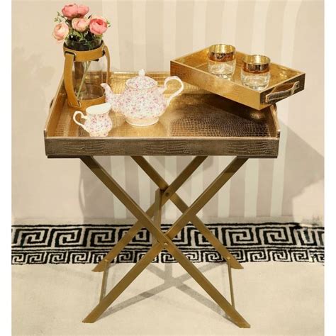 Buy CasaGold Rose Gold Foldable Leather Butler Tray Table & Serving ...