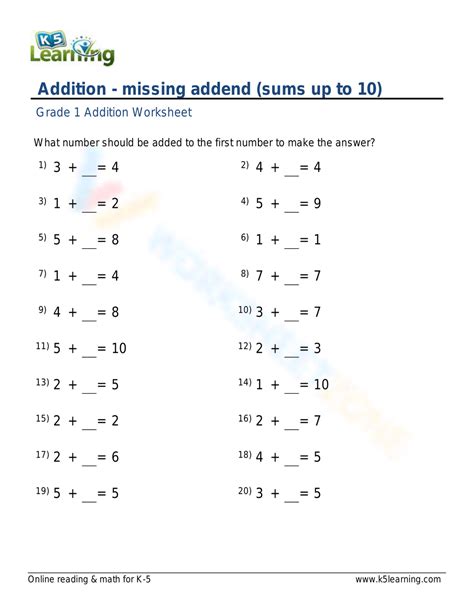 Image result for Math Missing Addend Worksheet