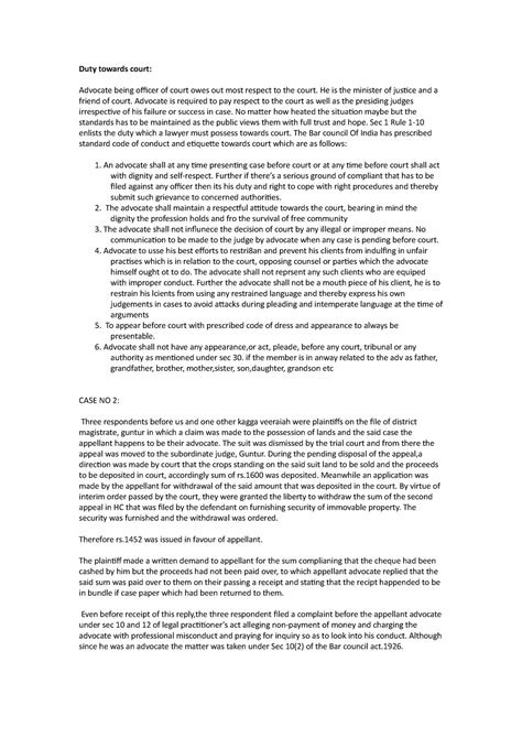 Duty towards court - the assignment included in the subject of ...