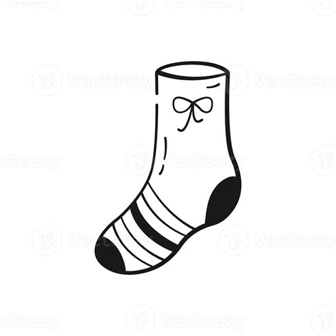 Doodle hand drawn sock. Cute sock in black linear drawing style. Png on ...
