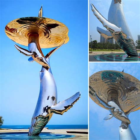 中雕雕塑大型现代不锈钢雕塑，海豚戏水雕塑定制图片/高清大图 - 谷瀑环保