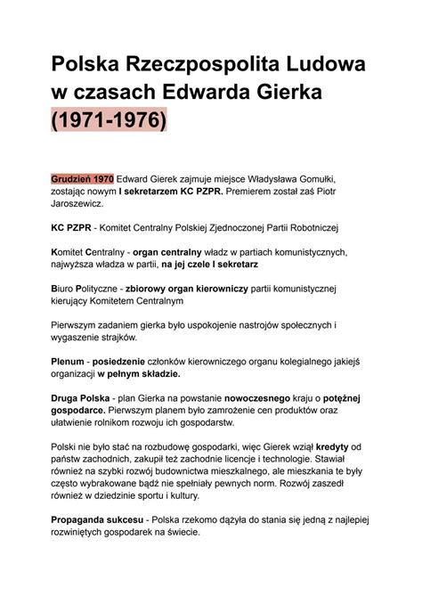 Polska Rzeczpospolita Ludowa: Plan Gierka na modernizację i kryzys lat ...