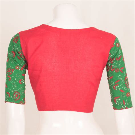 Angrakha Style Kantha Embroidered Cotton Blouse 10059248 – Avishya.com