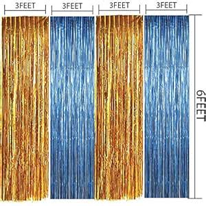 Buy ANG Foil Fringe Curtain, 6 Feet, Gold And Blue, Pack of 2 Online at ...
