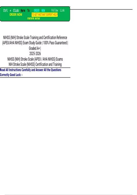 NIHSS (NIH) Stroke Scale Training and Certification Reference (APEX/AHA ...