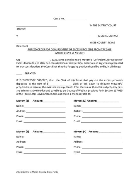 Fillable Online Agreed Order of Disbursement of Excess Proceeds from ...