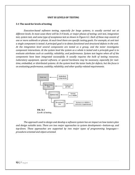 UNIT-III - notes - UNIT III LEVELS OF TESTING 3 The need for levels of ...