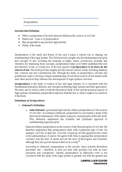 Jurisprudence 1: Comprehensive Study Notes on Legal Theories and ...