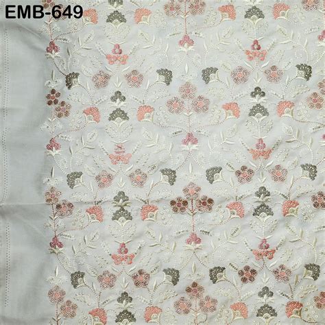 Ivory Embroidered Fabric by the yard Sewing DIY Crafting Embroidery We ...