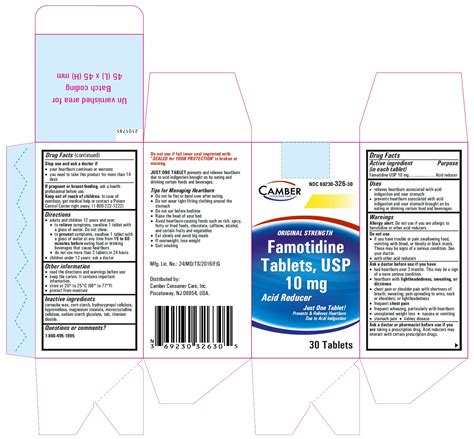 Famotidine tablets USP, 10 mg and 20 mg