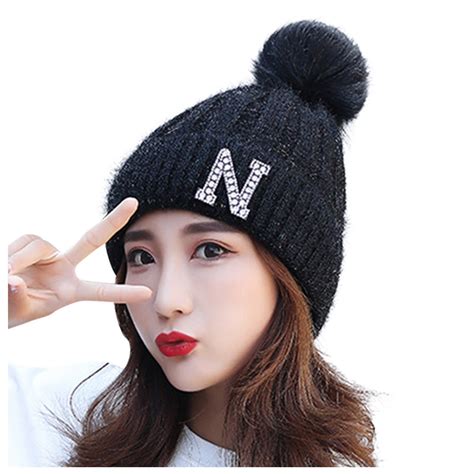 ASFGIMUJ Plush Outdoor Cycling Warm Woolen Hat All-match Ear Protection Knitted Kat Cap Band ...