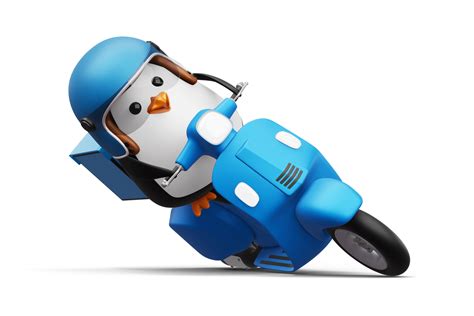 Cute penguin riding scooter, penguin delivery, 3d rendering 14529820 PNG