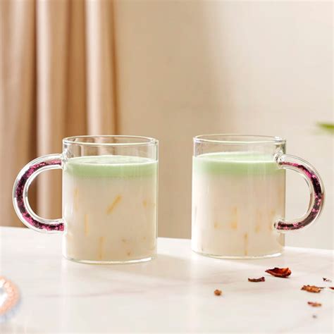 Set Of 2 Pink Sparkle Glass Coffee Mugs 425ml Online - Premium Coffee ...