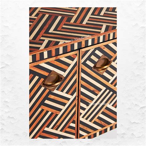 Optical Teakwood Inlay Media Console Brown – luxuryhandicrafts.in