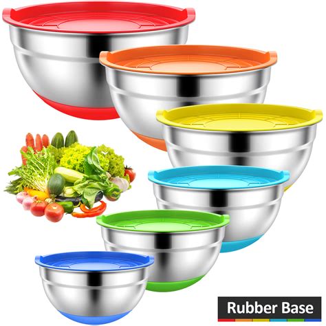 TINANA Mixing Bowls with Lids: Stainless Steel Mixing Bowls Set – 6 ...